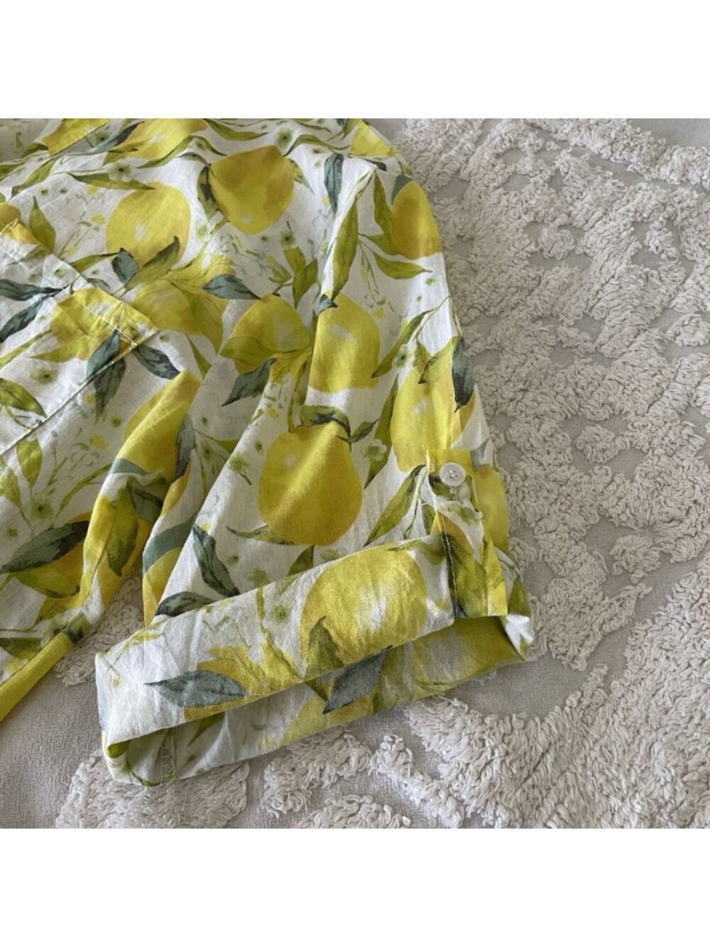 Cotton Voile Lemon Shirt Dress in Limoncello Made In Italy Large Or OS Vacation - Picture 12 of 12
